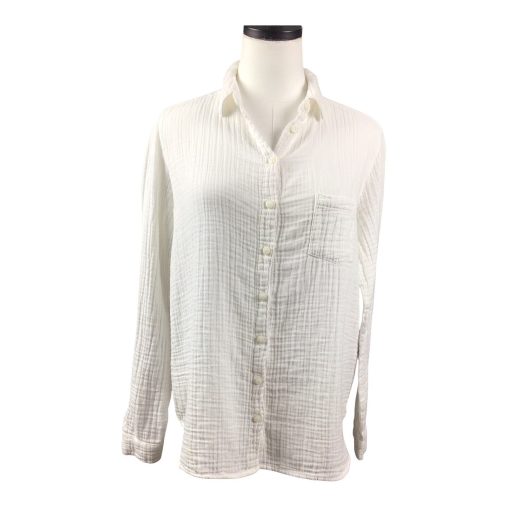 Stark X Lightweight White Button-Up Gauze Shirt 100% Cotton Cottagecore